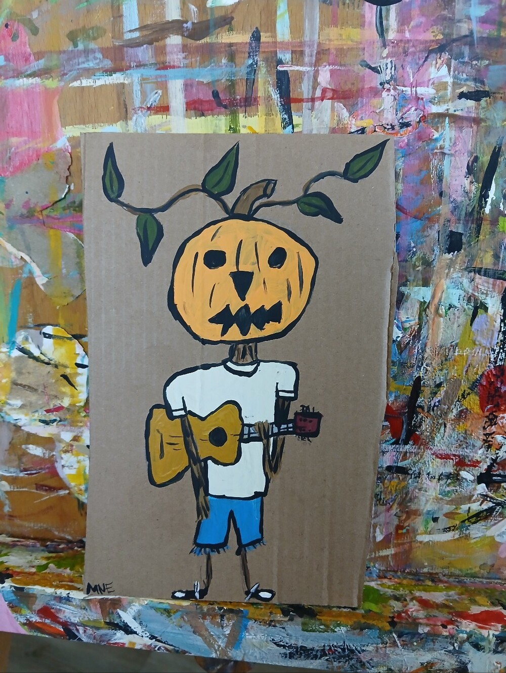 Pumpkin Head Playing Guitar Painting